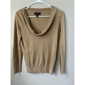 Y2K Dana Buchman‎ Gold Sparkle Cowl Neck Long Sleeve Sweater Top XS Glam Holiday